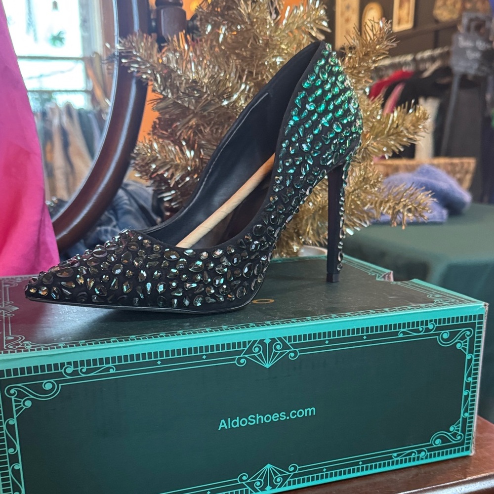 Aldo Limited Edition Wicked Black and Teal Studded Heels